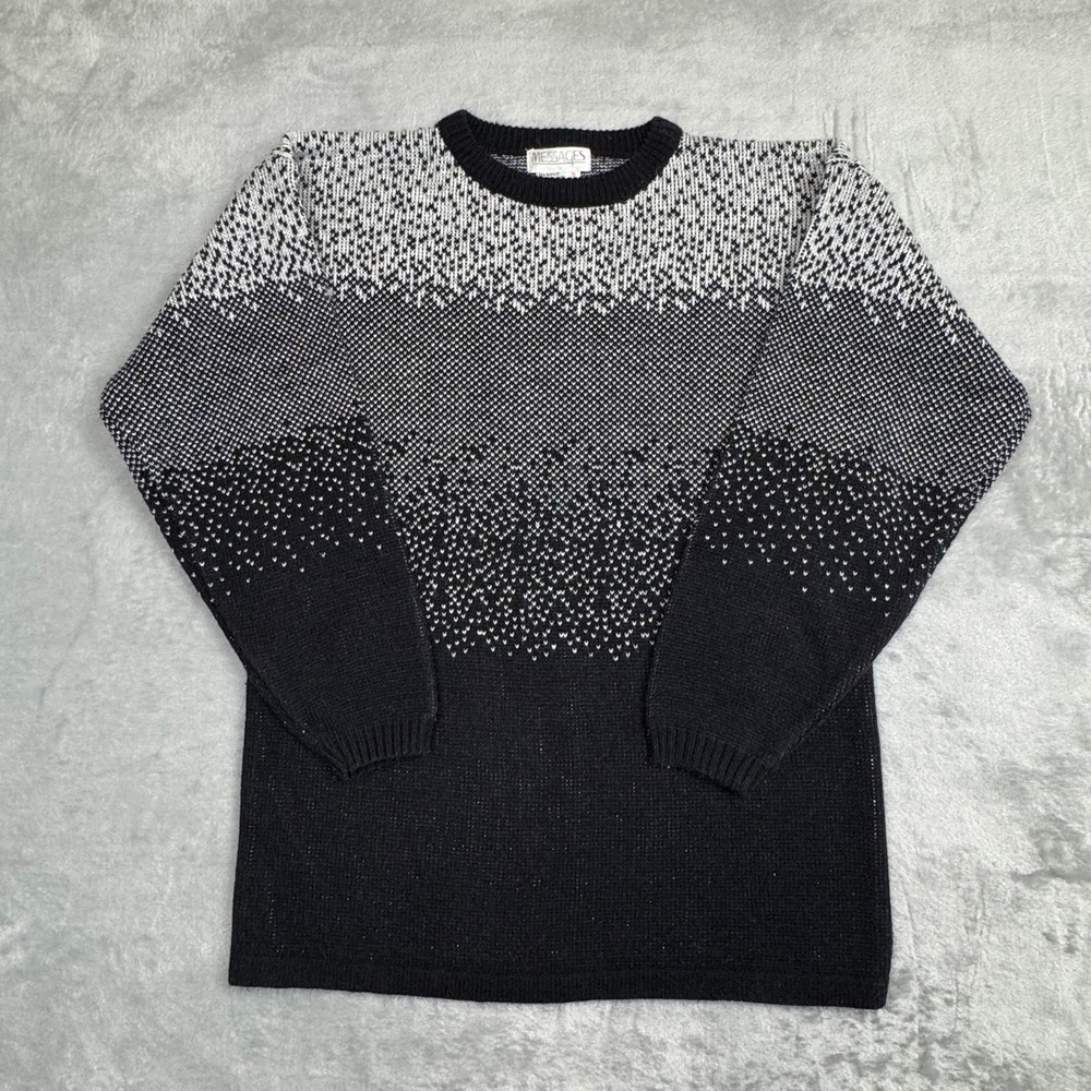 Vintage 80s Black Gray Silver Shimmer Metallic Ombre‎ Knit Sweater Small